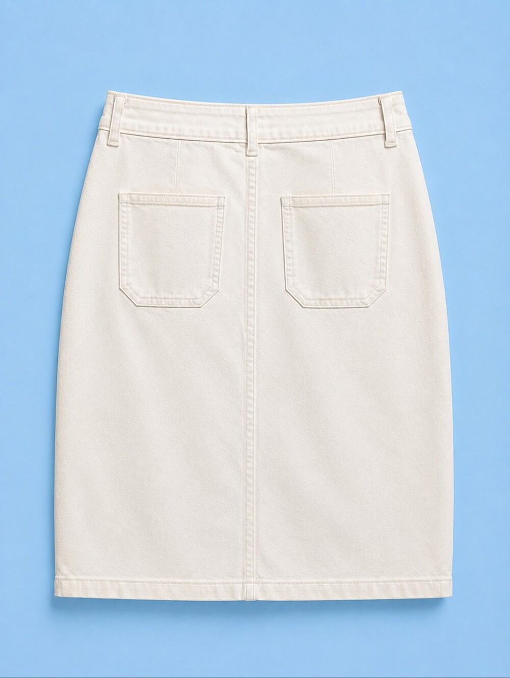 🔥White denim jean knee length cotton stretch Pockets pencil skirt minimilist - Picture 3 of 7